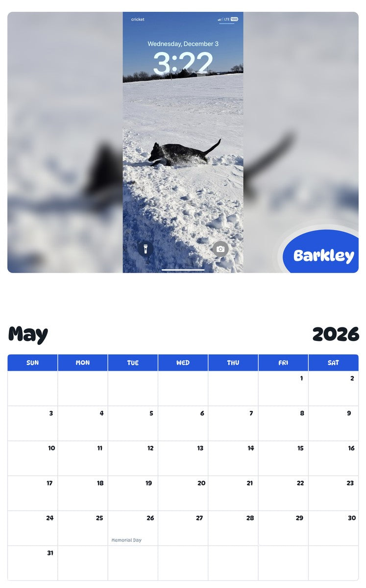 2026 - 2027 Barkley - Pawidols Pet Calendar