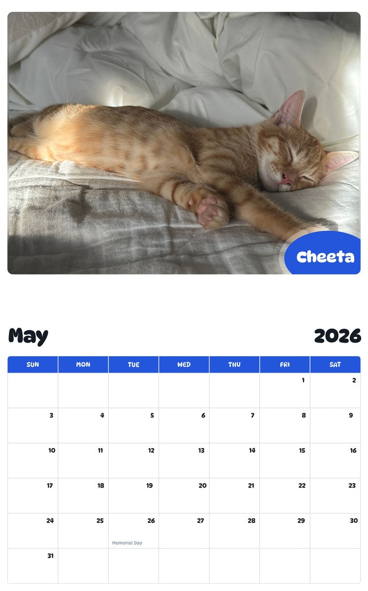 2026 - 2027 Cheeta - Pawidols Pet Calendar
