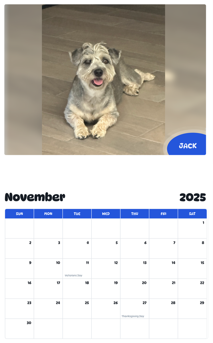 July 2025 - June 2026 Jack - Pawidols Pet Calendar