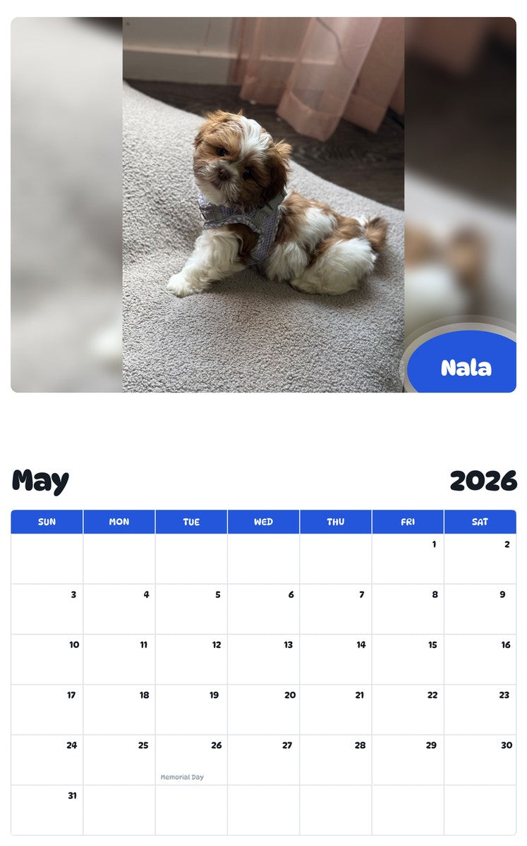 2026 - 2027 Nala - Pawidols Pet Calendar