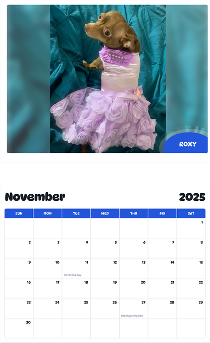 July 2025 - June 2026 Roxy - Pawidols Pet Calendar