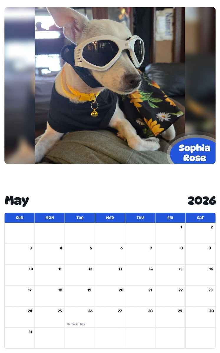 2026 - 2027 Sophia Rose - Pawidols Pet Calendar