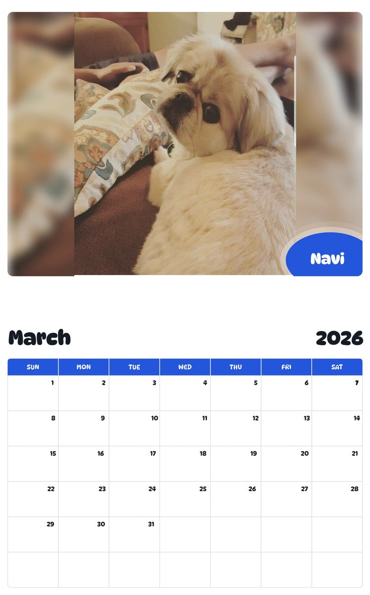 November 2025 - October 2026 Navi - Pawidols Pet Calendar