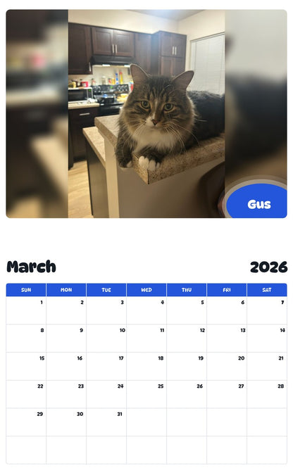 November 2025 - October 2026 Gus - Pawidols Pet Calendar