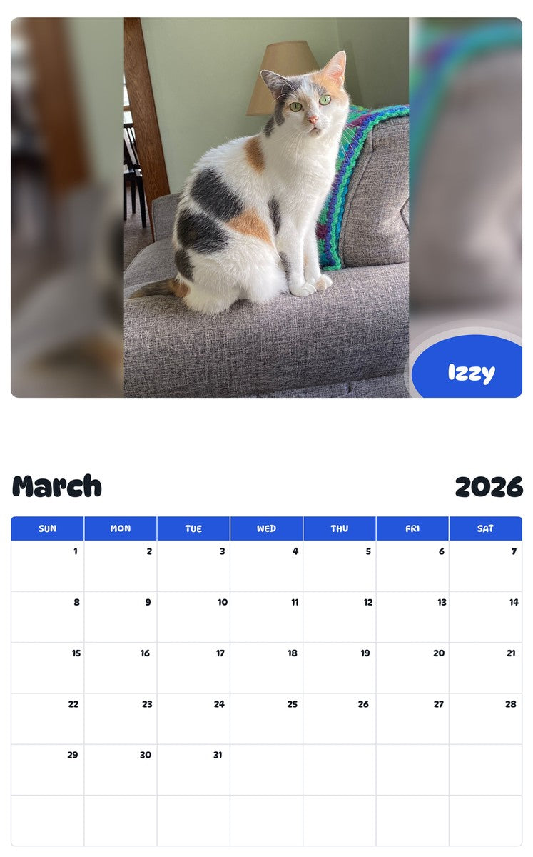 November 2025 - October 2026 Izzy - Pawidols Pet Calendar
