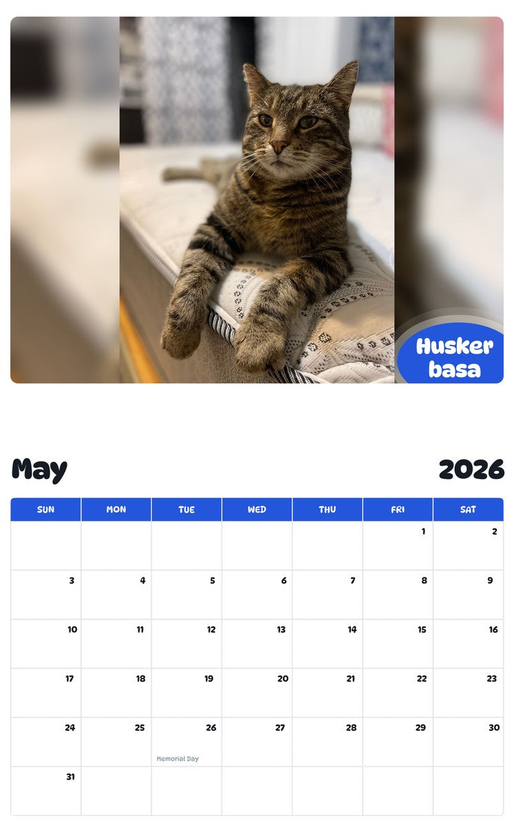 2026 - 2027 Husker basa - Pawidols Pet Calendar