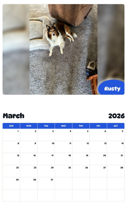 November 2025 - October 2026 Rusty - Pawidols Pet Calendar