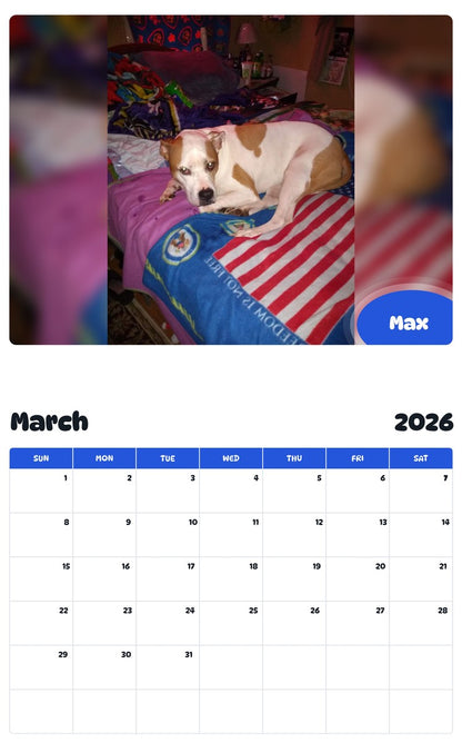 November 2025 - October 2026 Max - Pawidols Pet Calendar