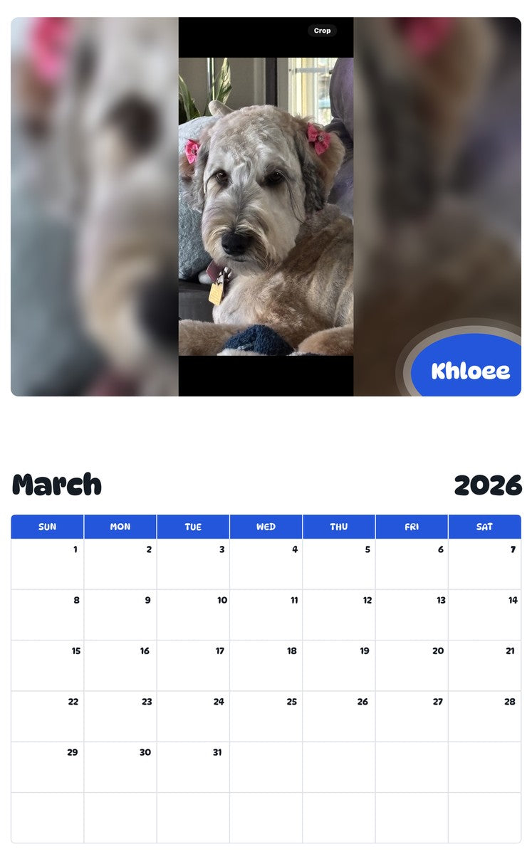 November 2025 - October 2026 Khloee - Pawidols Pet Calendar