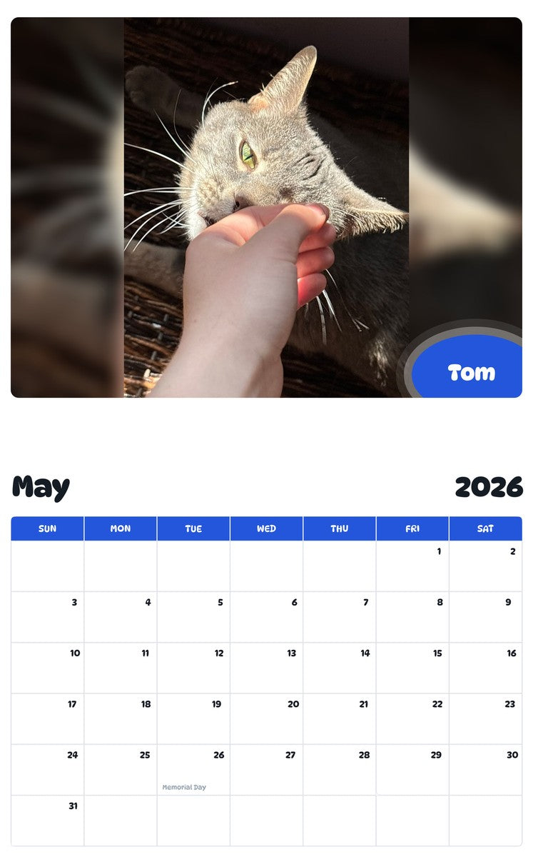 2026 - 2027 Tom - Pawidols Pet Calendar