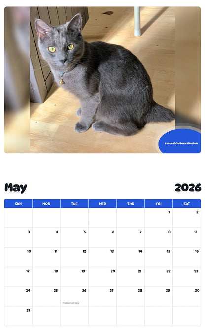 2026 - 2027 Percival Cadbury Klimshuk - Pawidols Pet Calendar