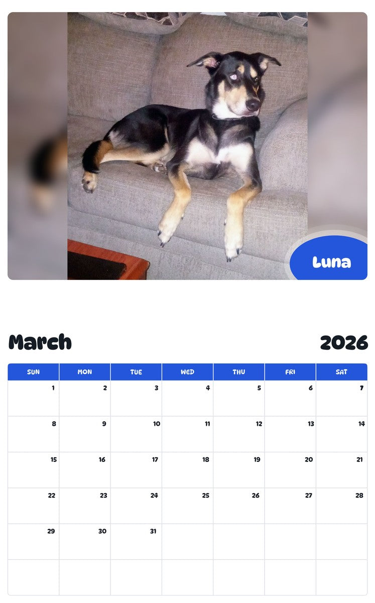 November 2025 - October 2026 Luna - Pawidols Pet Calendar