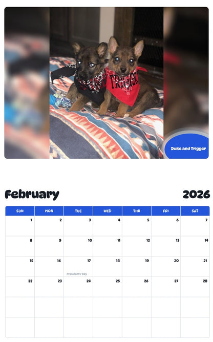 November 2025 - October 2026 Duke and Trigger - Pawidols Pet Calendar