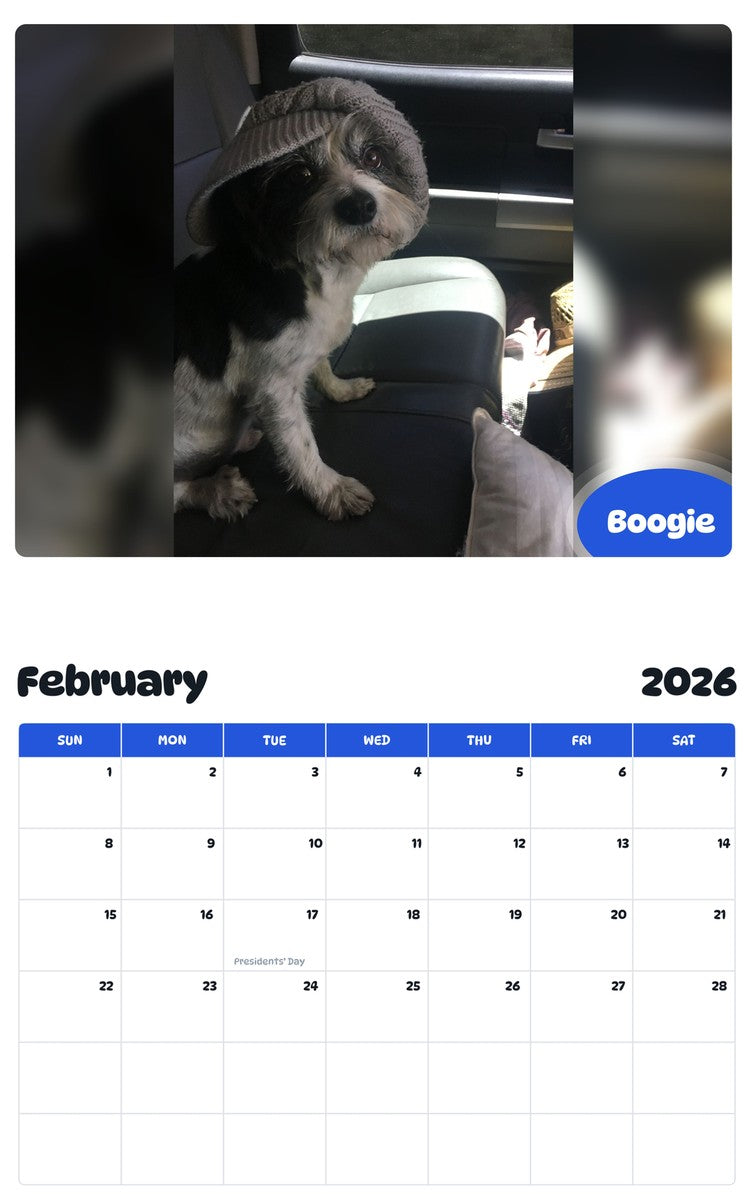 October 2025 - September 2026 Boogie - Pawidols Pet Calendar