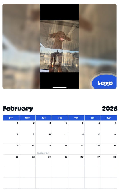 October 2025 - September 2026 Leggs - Pawidols Pet Calendar
