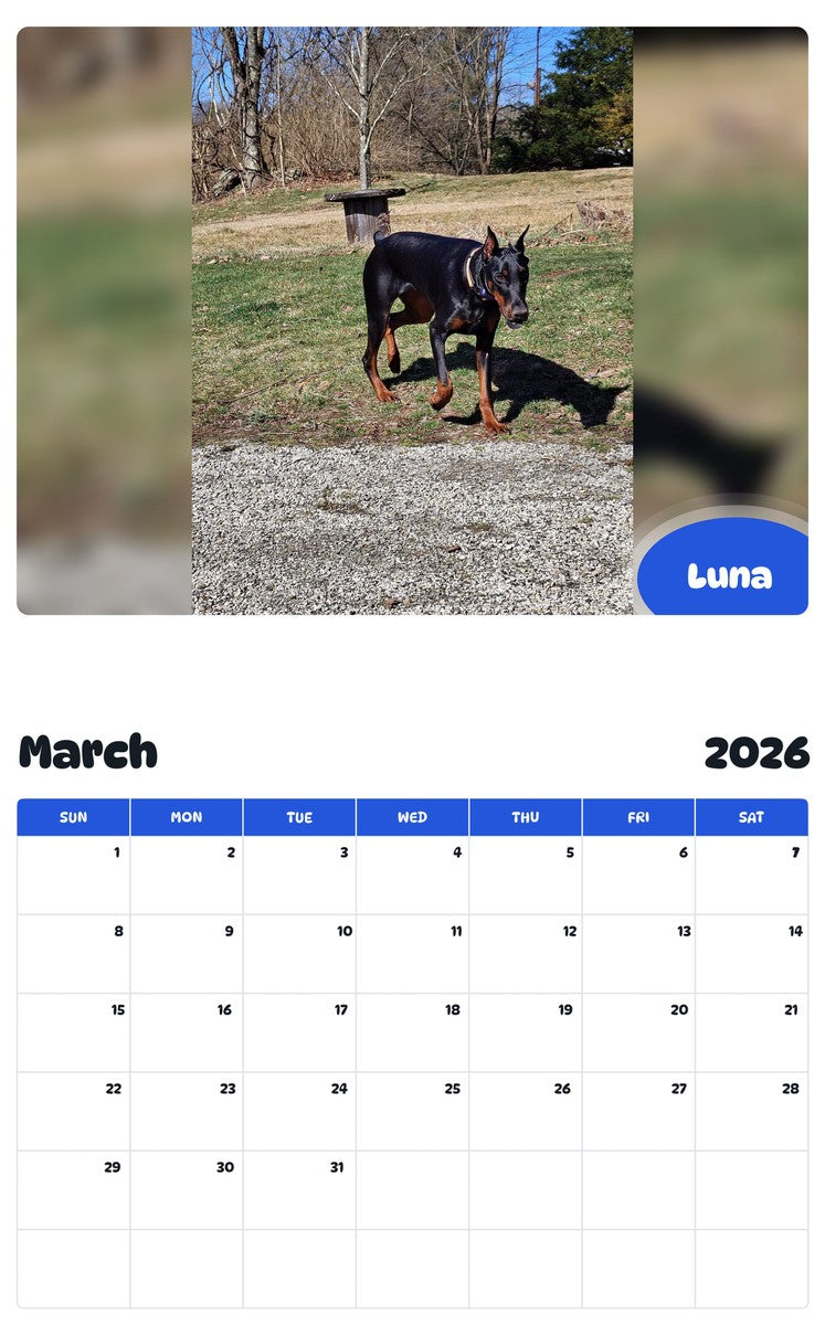 November 2025 - October 2026 Luna - Pawidols Pet Calendar