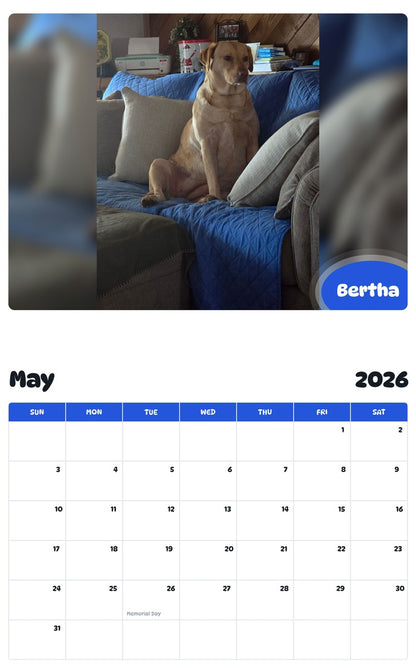 2026 - 2027 Bertha - Pawidols Pet Calendar
