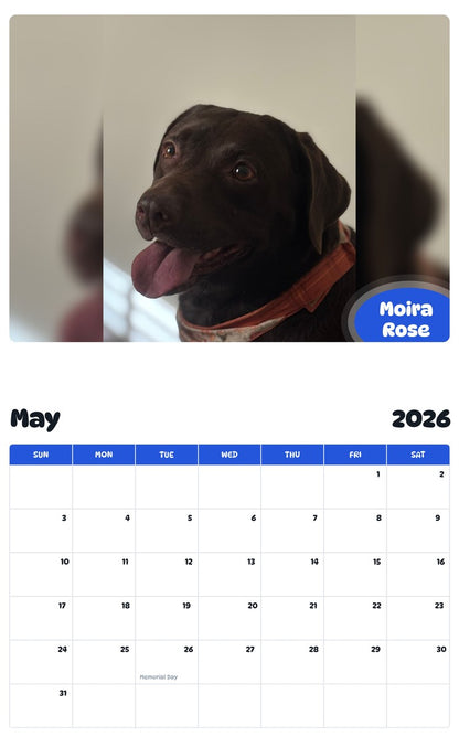 2026 - 2027 Moira Rose - Pawidols Pet Calendar