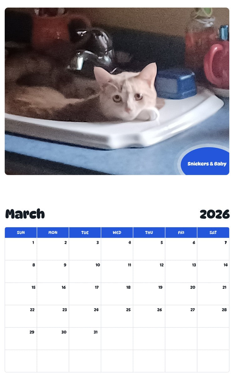 November 2025 - October 2026 Snickers & Baby - Pawidols Pet Calendar