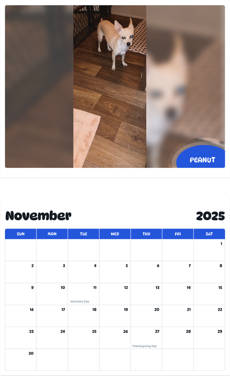 July 2025 - June 2026 Peanut - Pawidols Pet Calendar
