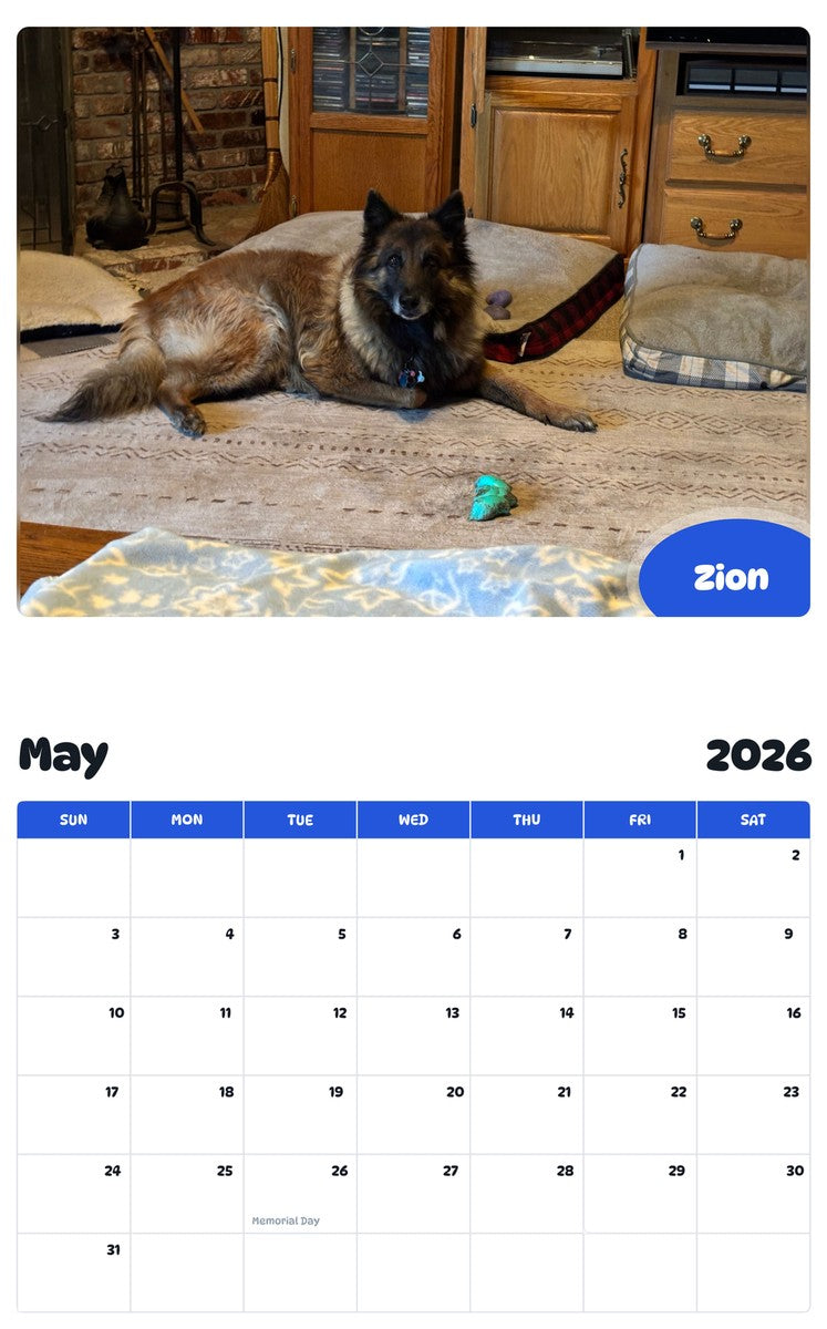 2026 - 2027 Zion - Pawidols Pet Calendar