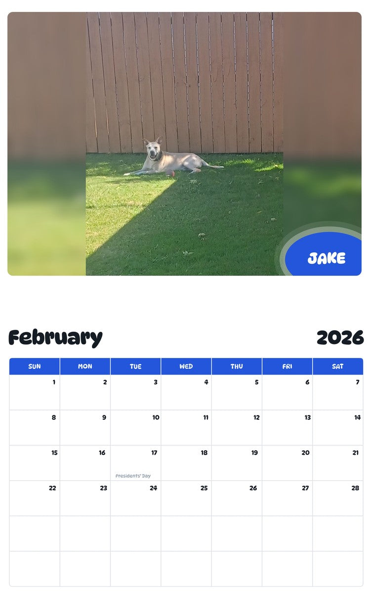 October 2025 - September 2026 JAKE - Pawidols Pet Calendar