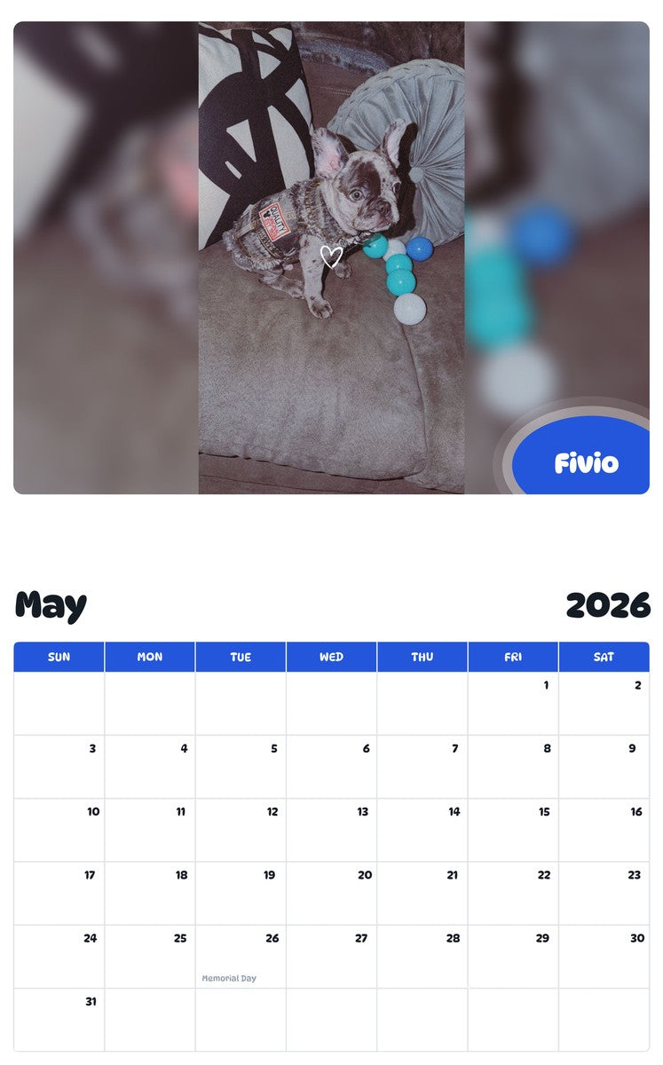 2026 - 2027 Fivio - Pawidols Pet Calendar