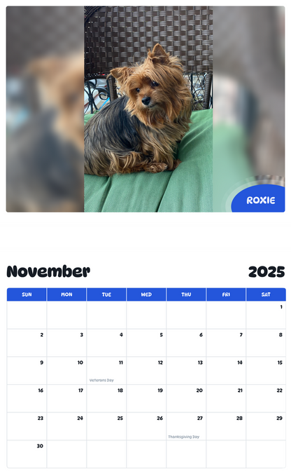 July 2025 - June 2026 Roxie - Pawidols Pet Calendar
