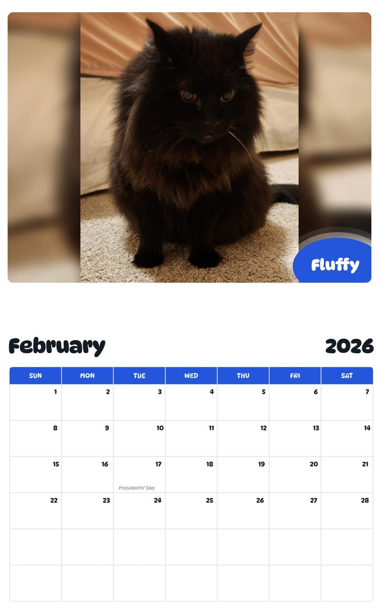 October 2025 - September 2026 Fluffy - Pawidols Pet Calendar