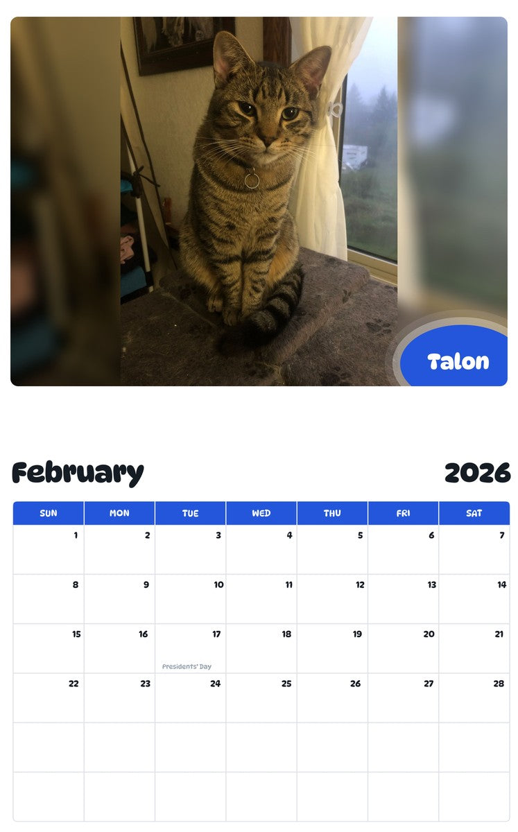 October 2025 - September 2026 Talon - Pawidols Pet Calendar