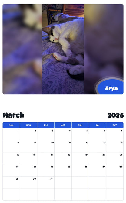 November 2025 - October 2026 Arya - Pawidols Pet Calendar