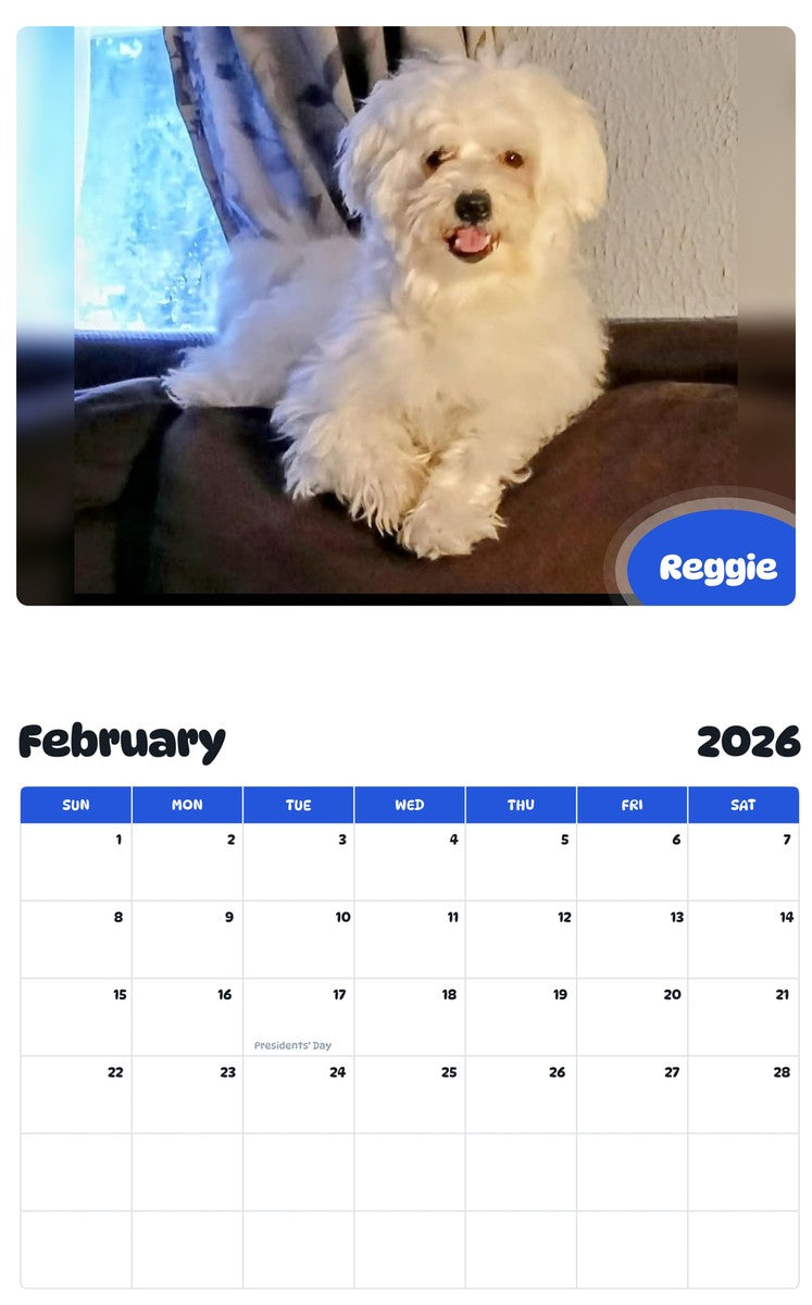 October 2025 - September 2026 Reggie - Pawidols Pet Calendar
