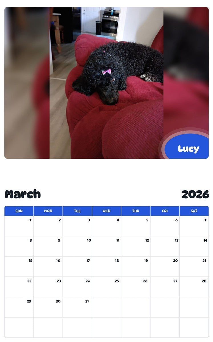 November 2025 - October 2026 Lucy - Pawidols Pet Calendar
