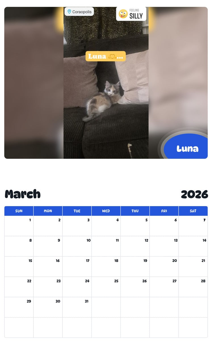 November 2025 - October 2026 Luna - Pawidols Pet Calendar