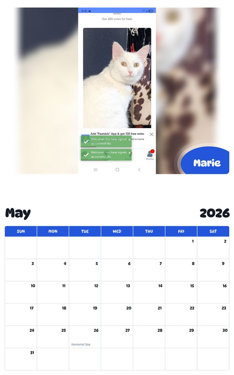 2026 - 2027 Marie - Pawidols Pet Calendar
