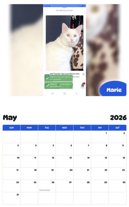 2026 - 2027 Marie - Pawidols Pet Calendar