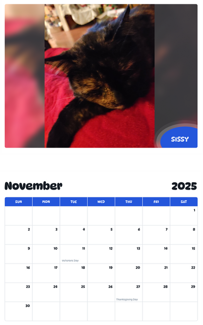 July 2025 - June 2026 Sissy - Pawidols Pet Calendar