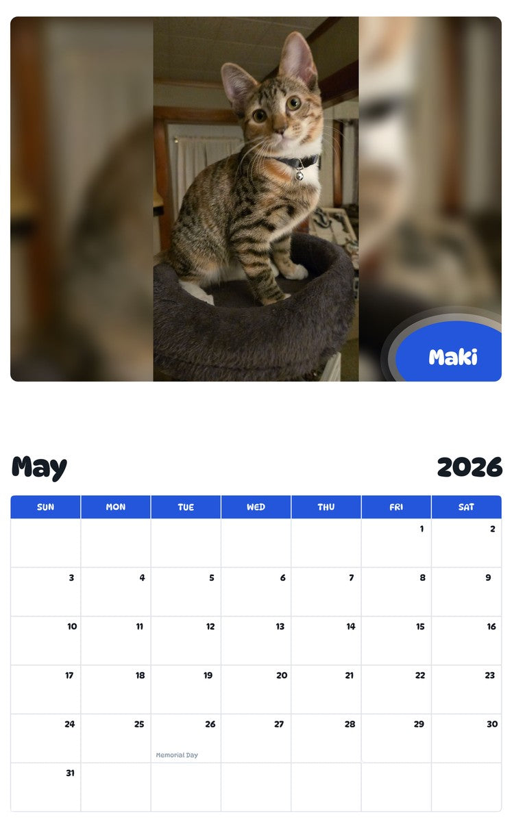 2026 - 2027 Maki - Pawidols Pet Calendar