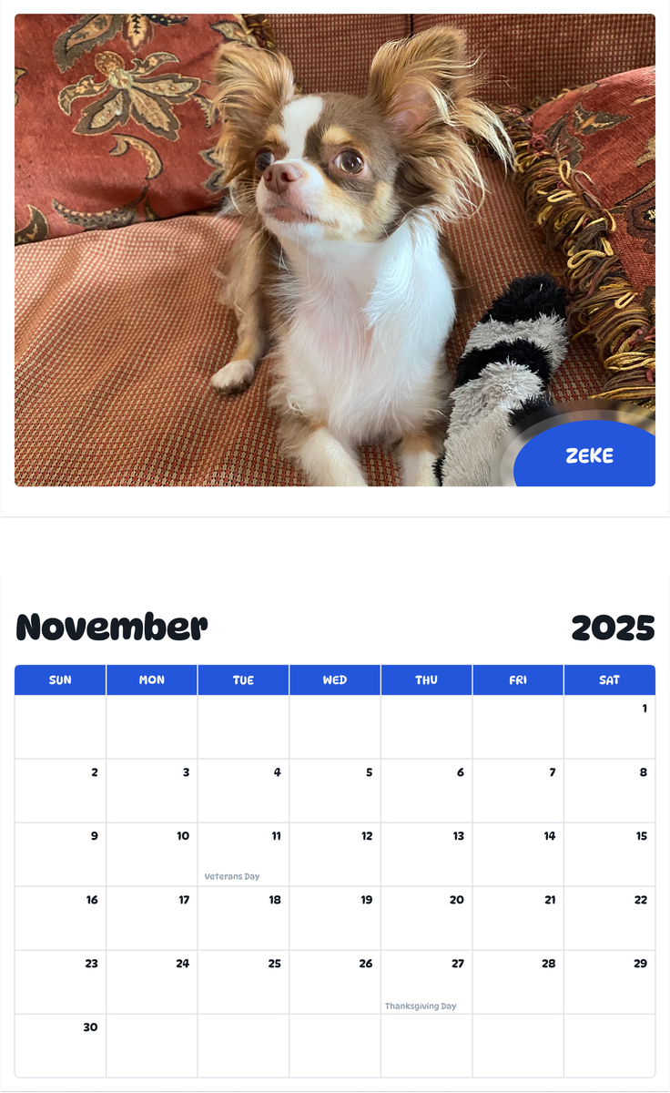 July 2025 - June 2026 Zeke - Pawidols Pet Calendar