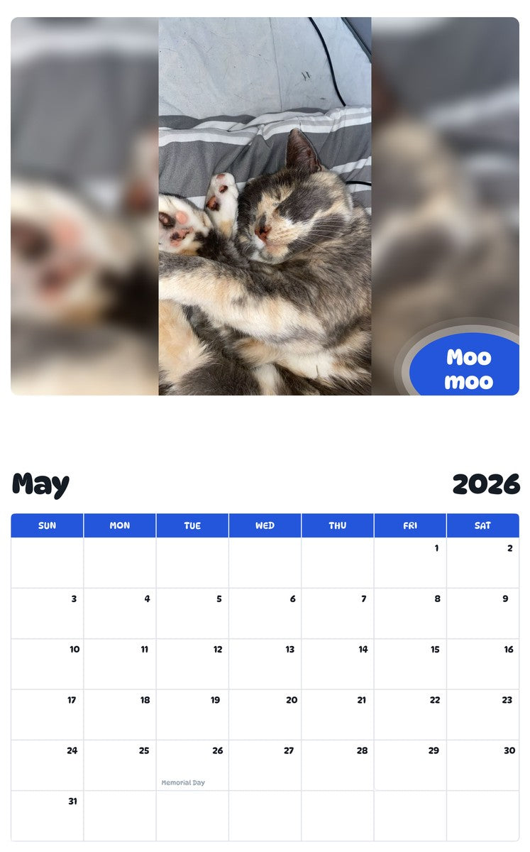 2026 - 2027 Moo moo - Pawidols Pet Calendar