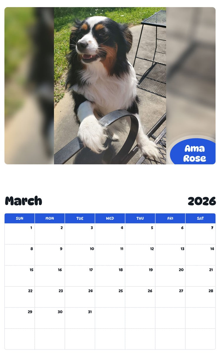 November 2025 - October 2026 Ama Rose - Pawidols Pet Calendar