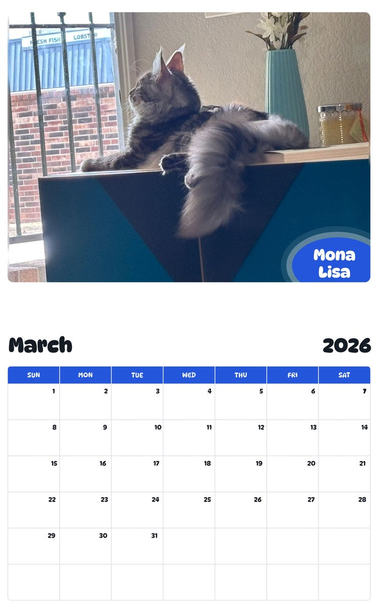 November 2025 - October 2026 Mona Lisa - Pawidols Pet Calendar