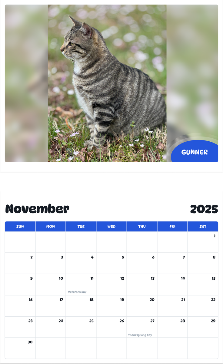 July 2025 - June 2026 Gunner - Pawidols Pet Calendar