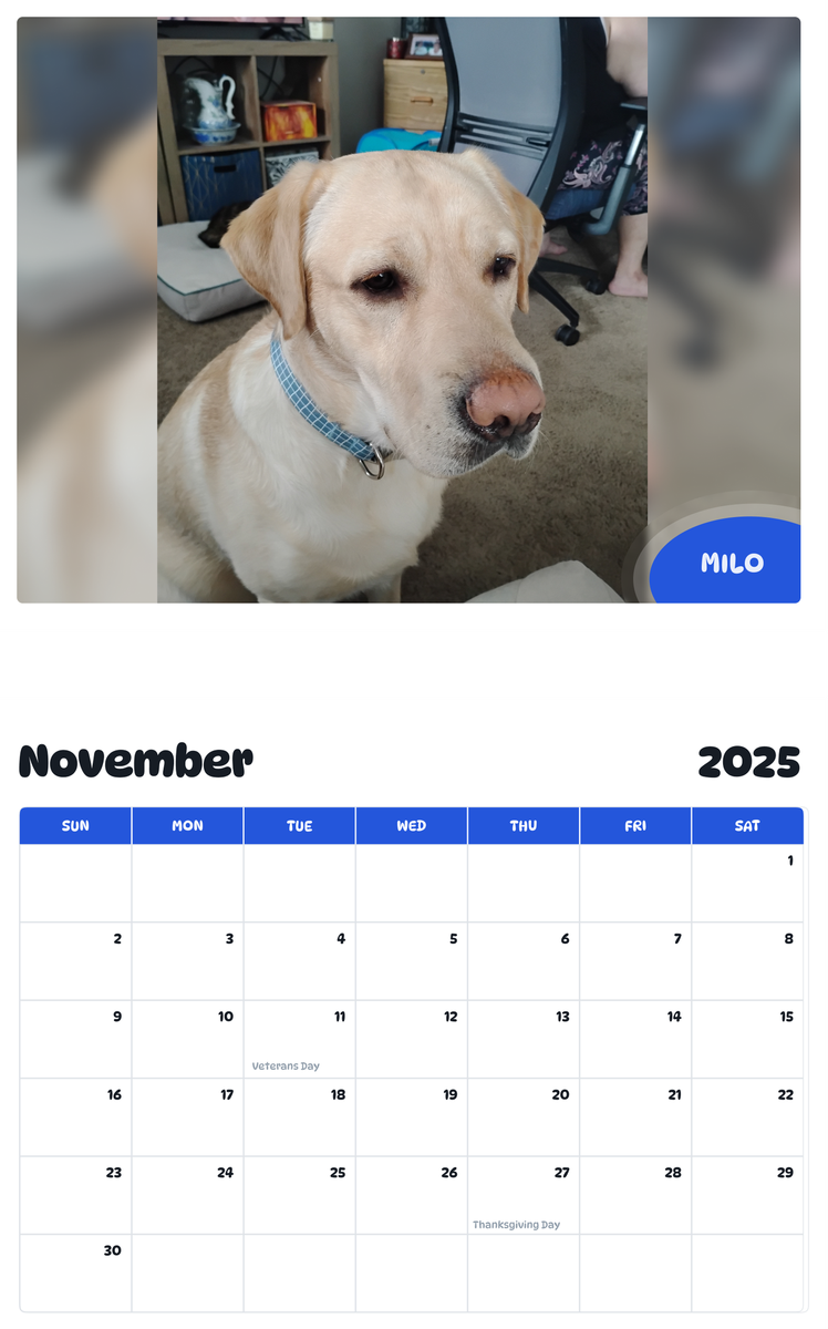July 2025 - June 2026 Milo - Pawidols Pet Calendar