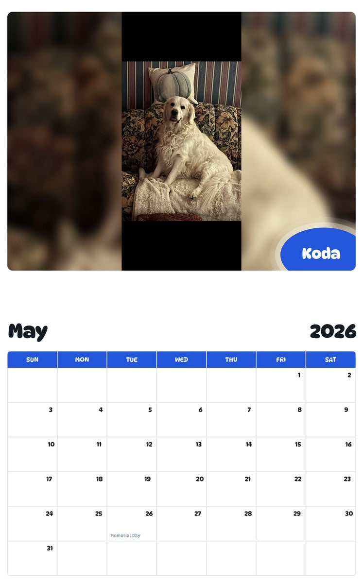 2026 - 2027 Koda - Pawidols Pet Calendar