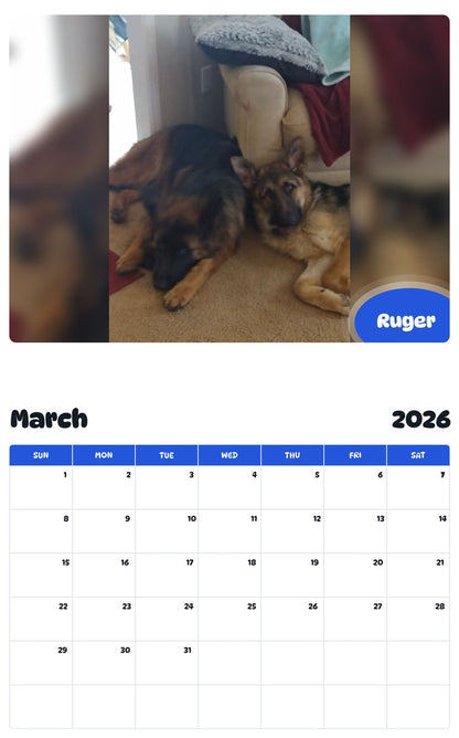 November 2025 - October 2026 Ruger - Pawidols Pet Calendar