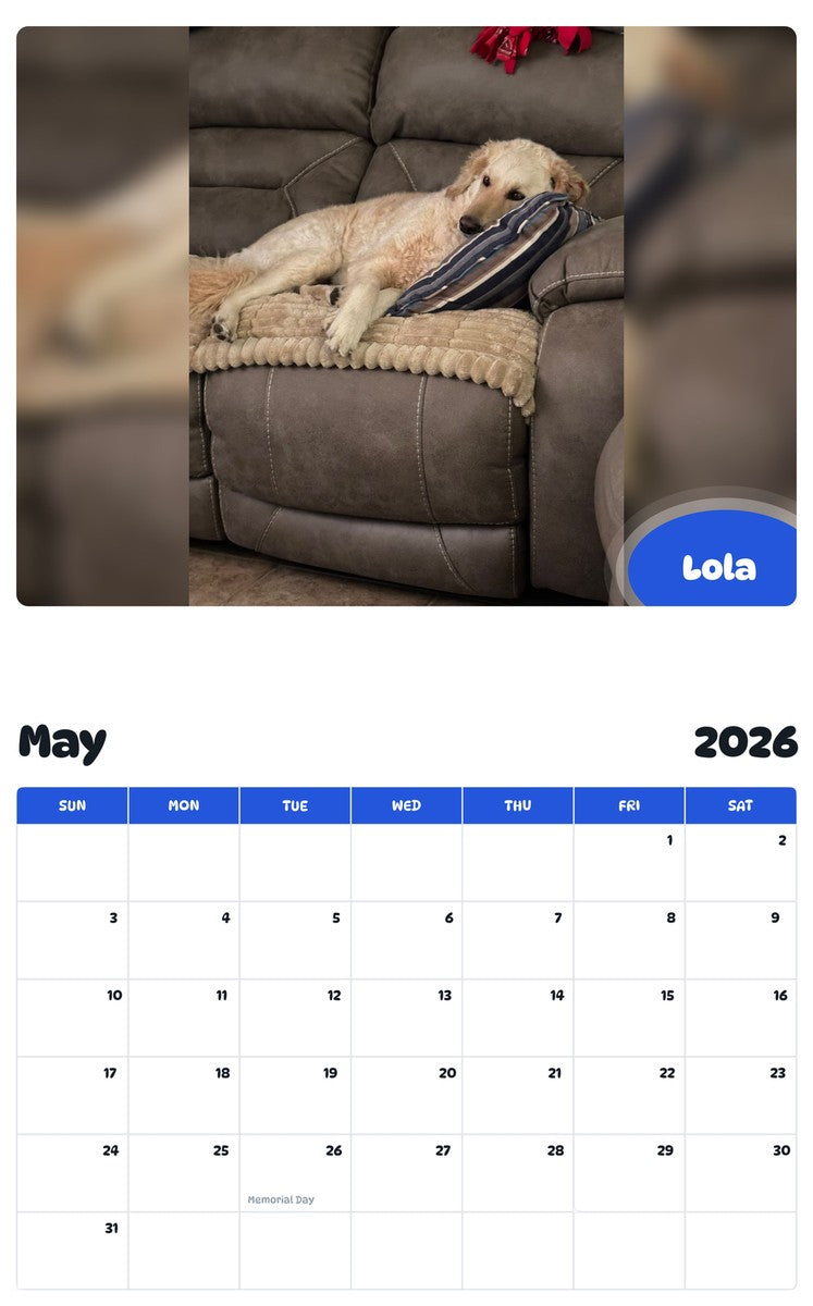 2026 - 2027 Lola - Pawidols Pet Calendar