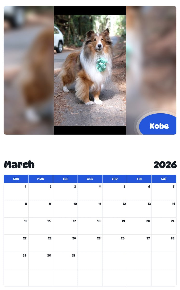 November 2025 - October 2026 Kobe - Pawidols Pet Calendar