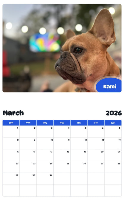 November 2025 - October 2026 Kami - Pawidols Pet Calendar