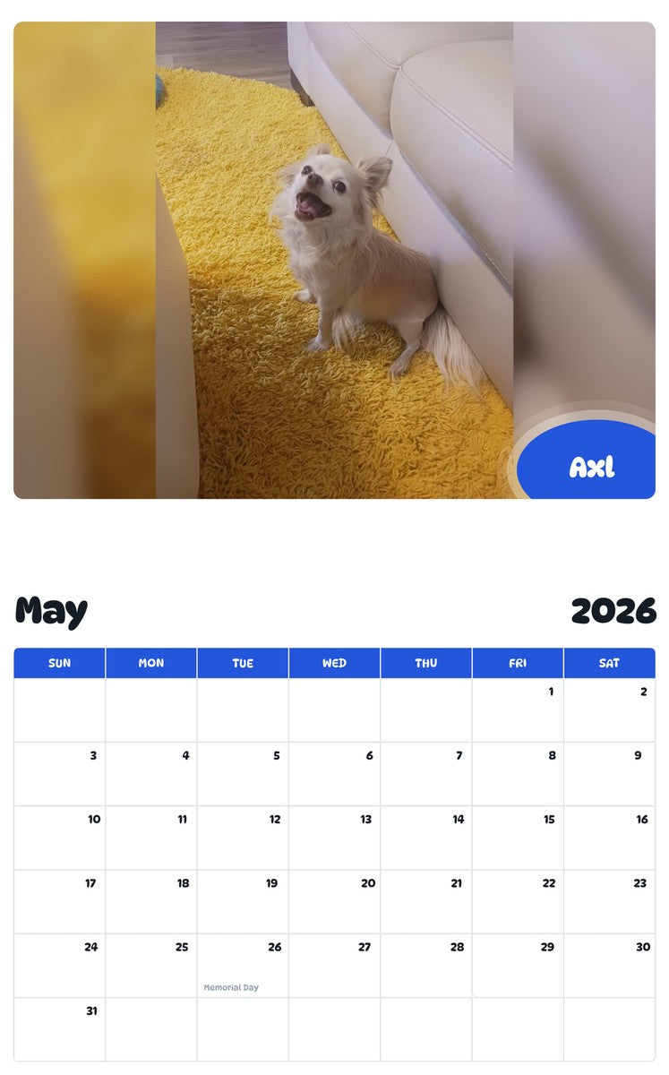 2026 - 2027 Axl - Pawidols Pet Calendar